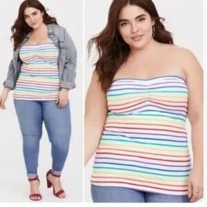 Torrid White Rainbow Stripe Ruched Foxy Strapless Tube Top Shirt Sz 6X